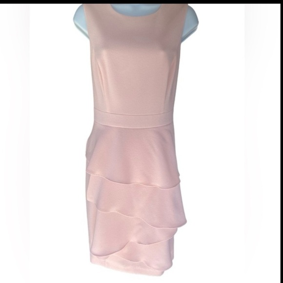 Eliza J Ella Ruffle Cascade Crepe Sheath Short Dress in Blush Pink Size 10 - Picture 7 of 8